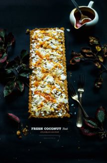 Fresh Coconut Tart with Prickly Pear Sauce Drizzle