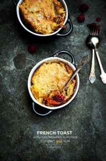 French Toast  with Raspberries, Almonds, Coconut and Rum