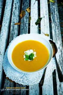 Indian Pumpkin Soup with A Spicy Coconut Chutney