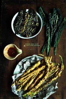 Sesame Kale Chips with Kale Stem Pakodas + the 100th post!