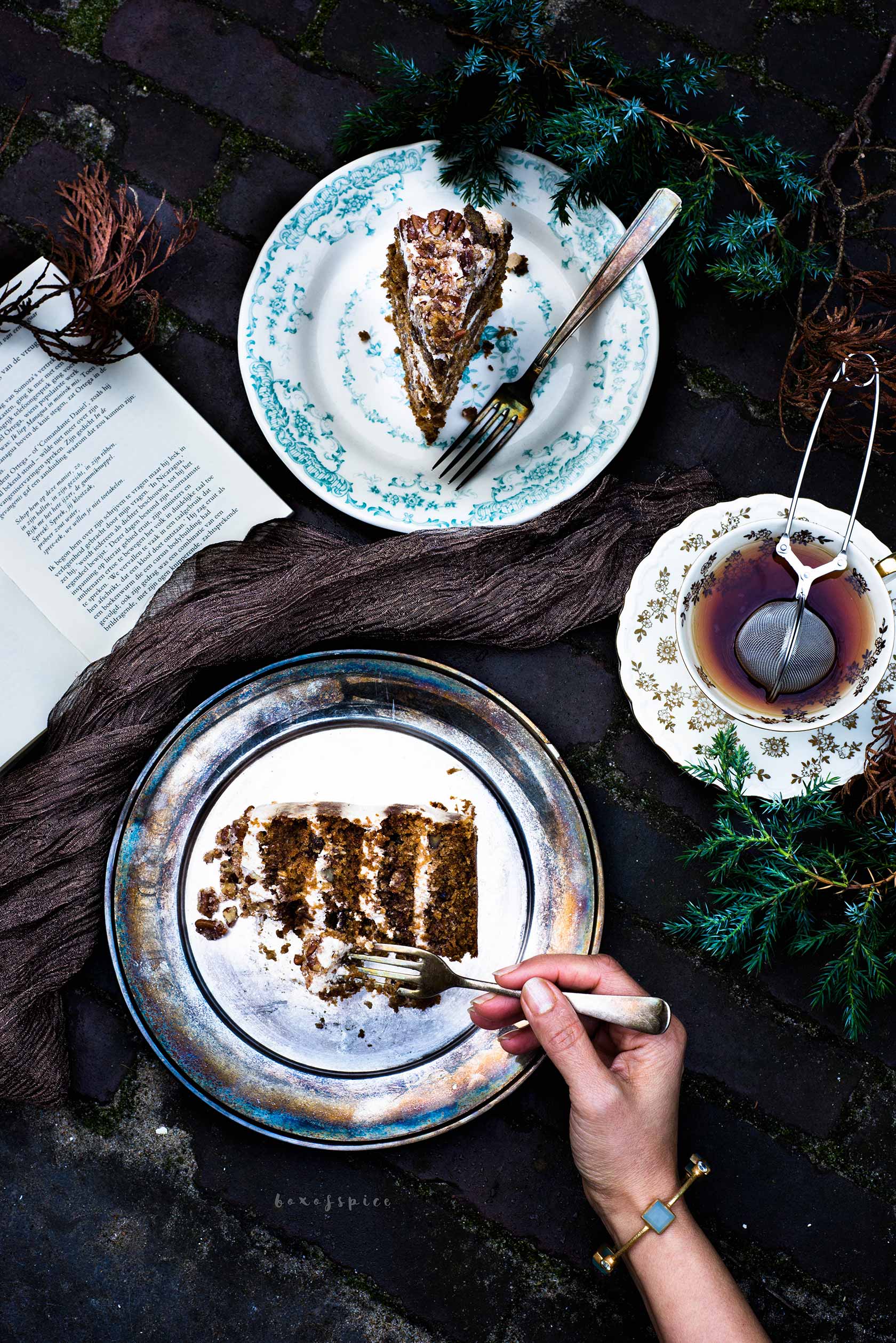 Masala Chai Carrot Cake with Chai Infused Pecans I Boxofspice