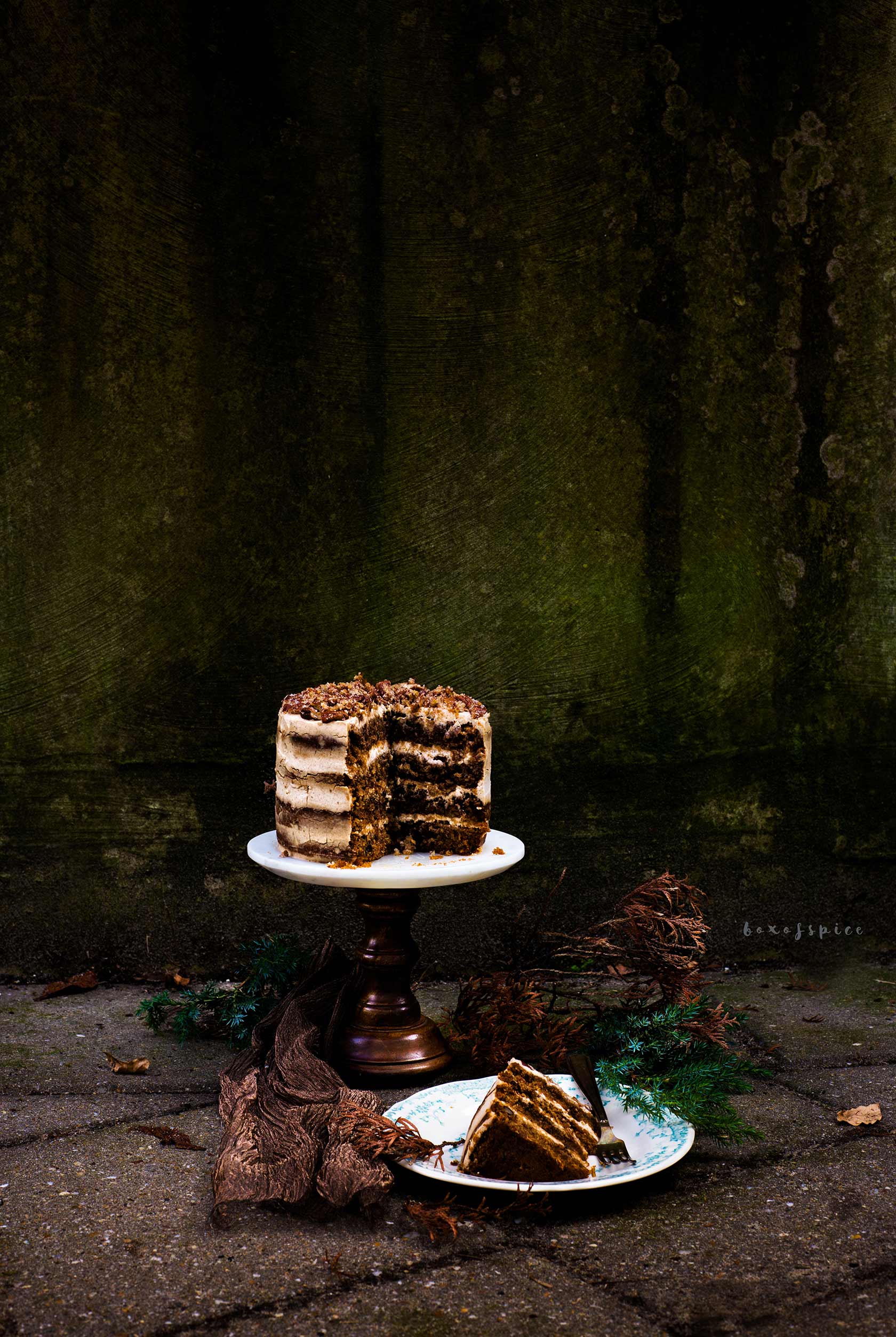Masala Chai Carrot Cake with Chai Infused Pecans I Boxofspice
