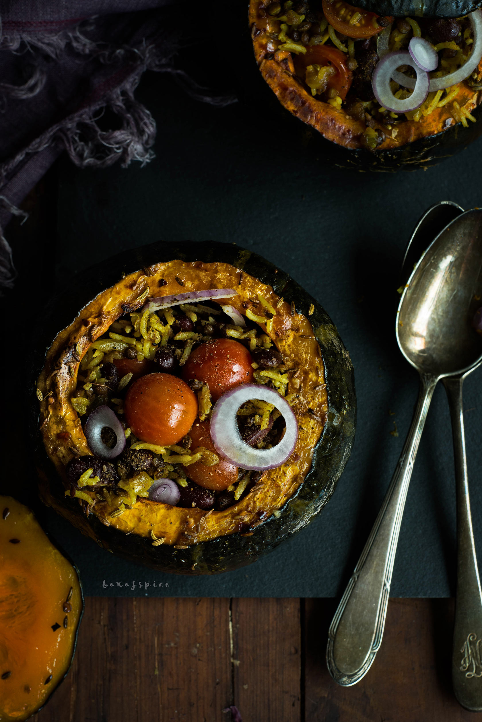 Red Beans and Basmati Stuffed Kabocha Squash I Boxofspice