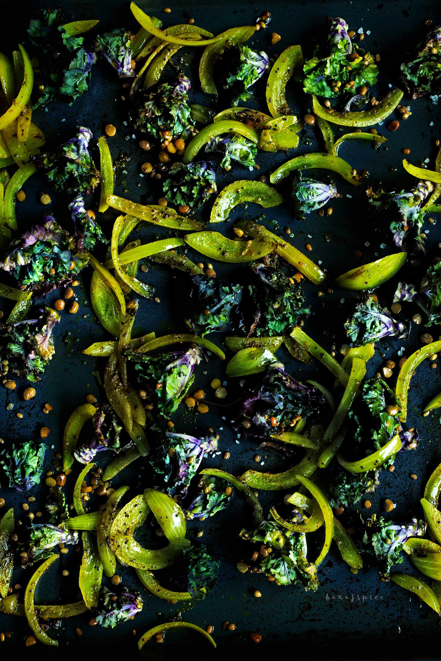 South Indian Style Roasted Kale Sprouts with Turmeric Onions I Boxofspice