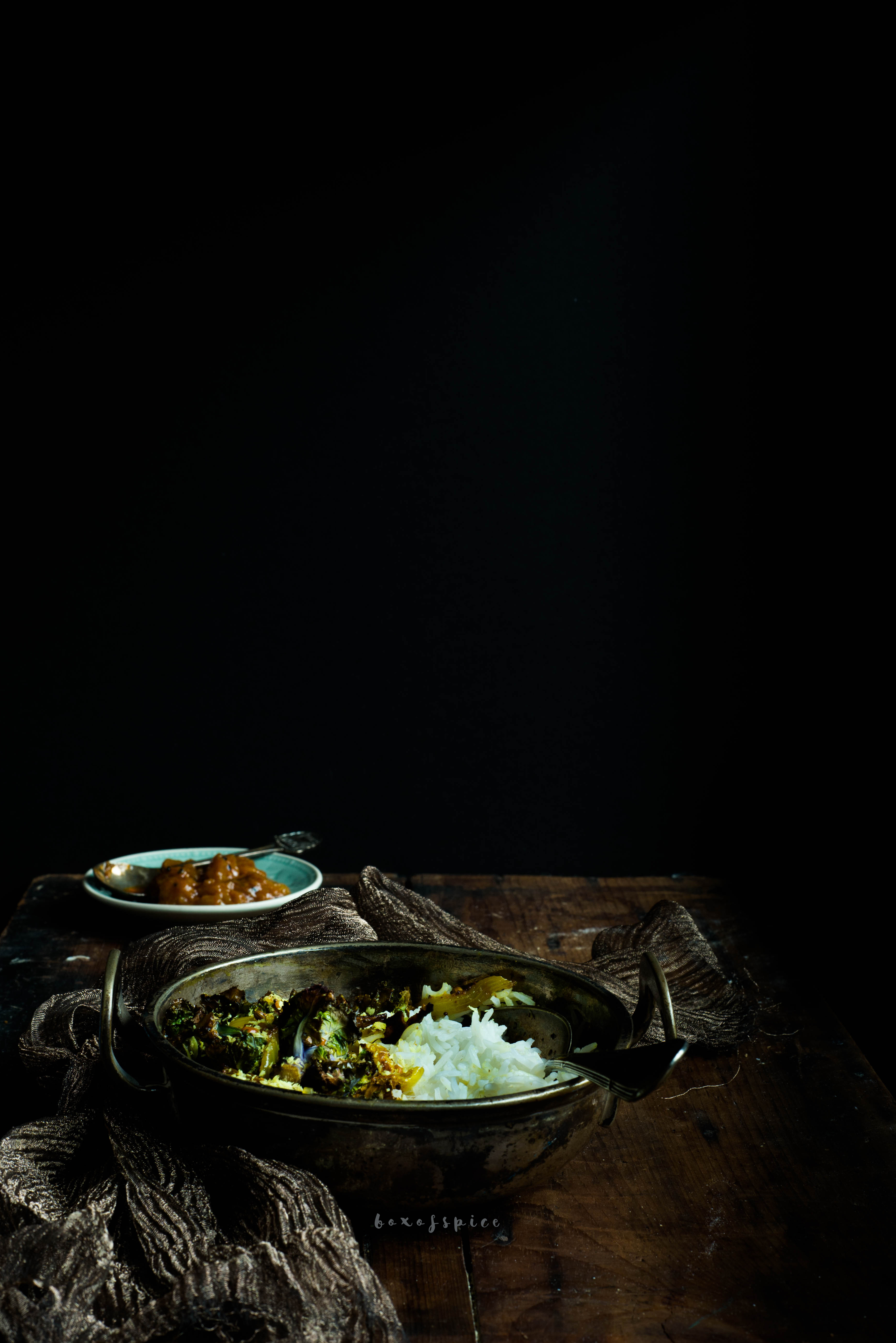 South Indian Style Roasted Kale Sprouts with Turmeric Onions I Boxofspice
