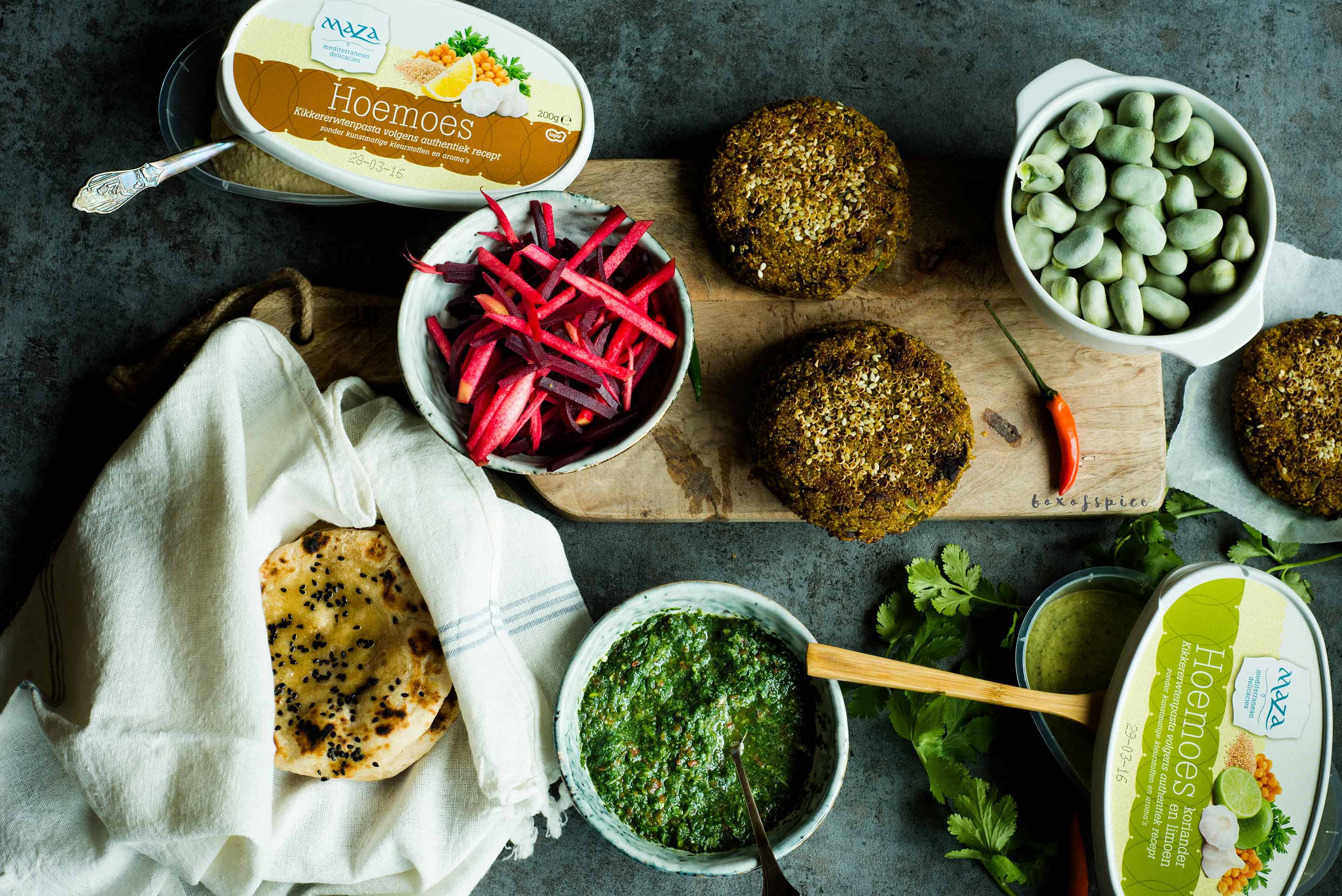 Fava Bean and Amaranth Shoarma Naan Slider with Hummus I Boxofspice