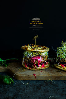 Fava Bean and Amaranth Shoarma Naan Sliders with Hummus