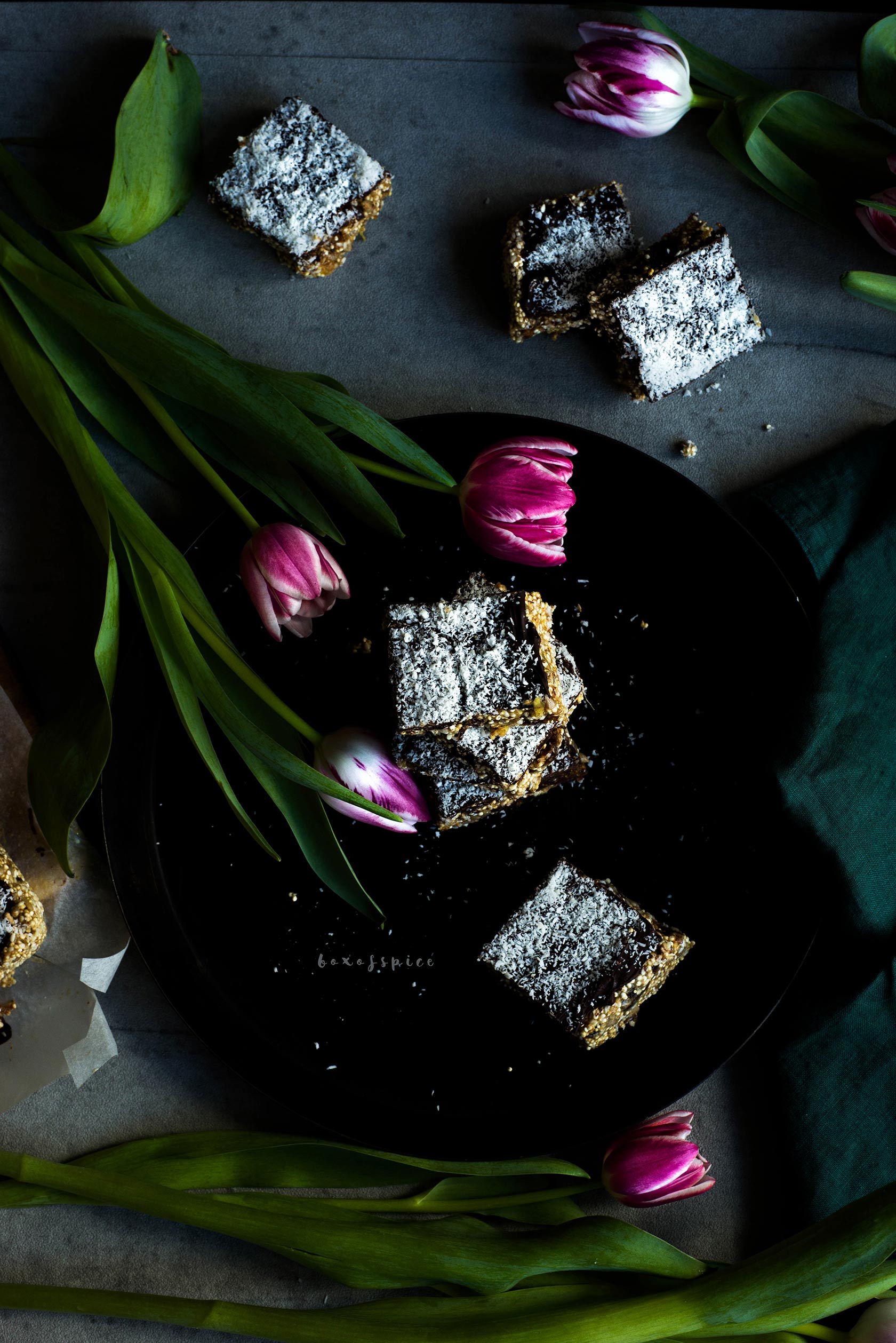 Chocolate Quinoa Sesame Bars with Figs and Sunflower Seeds I Boxofspice