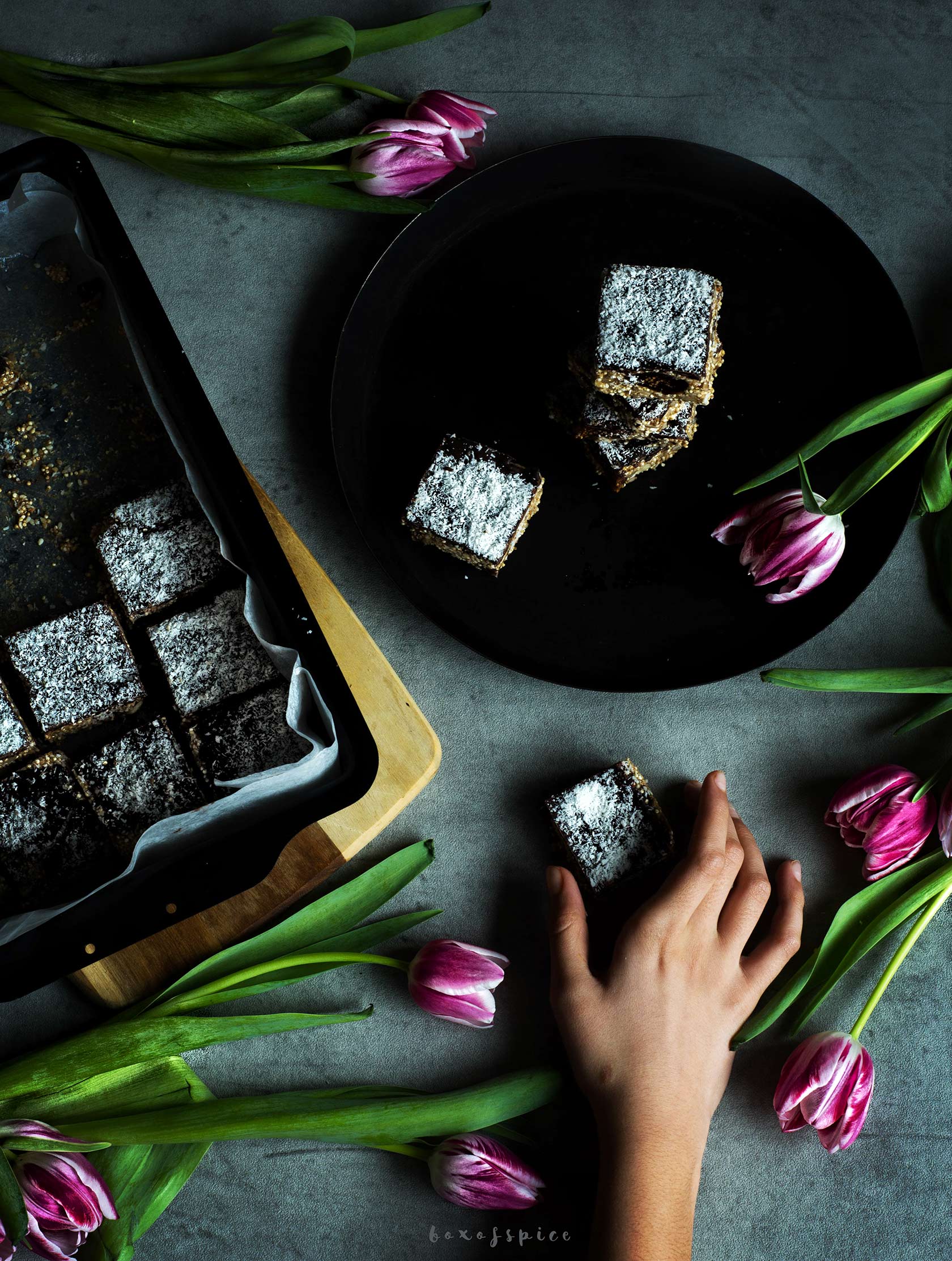 Chocolate Quinoa Sesame Bars with Figs and Sunflower Seeds I Boxofspice