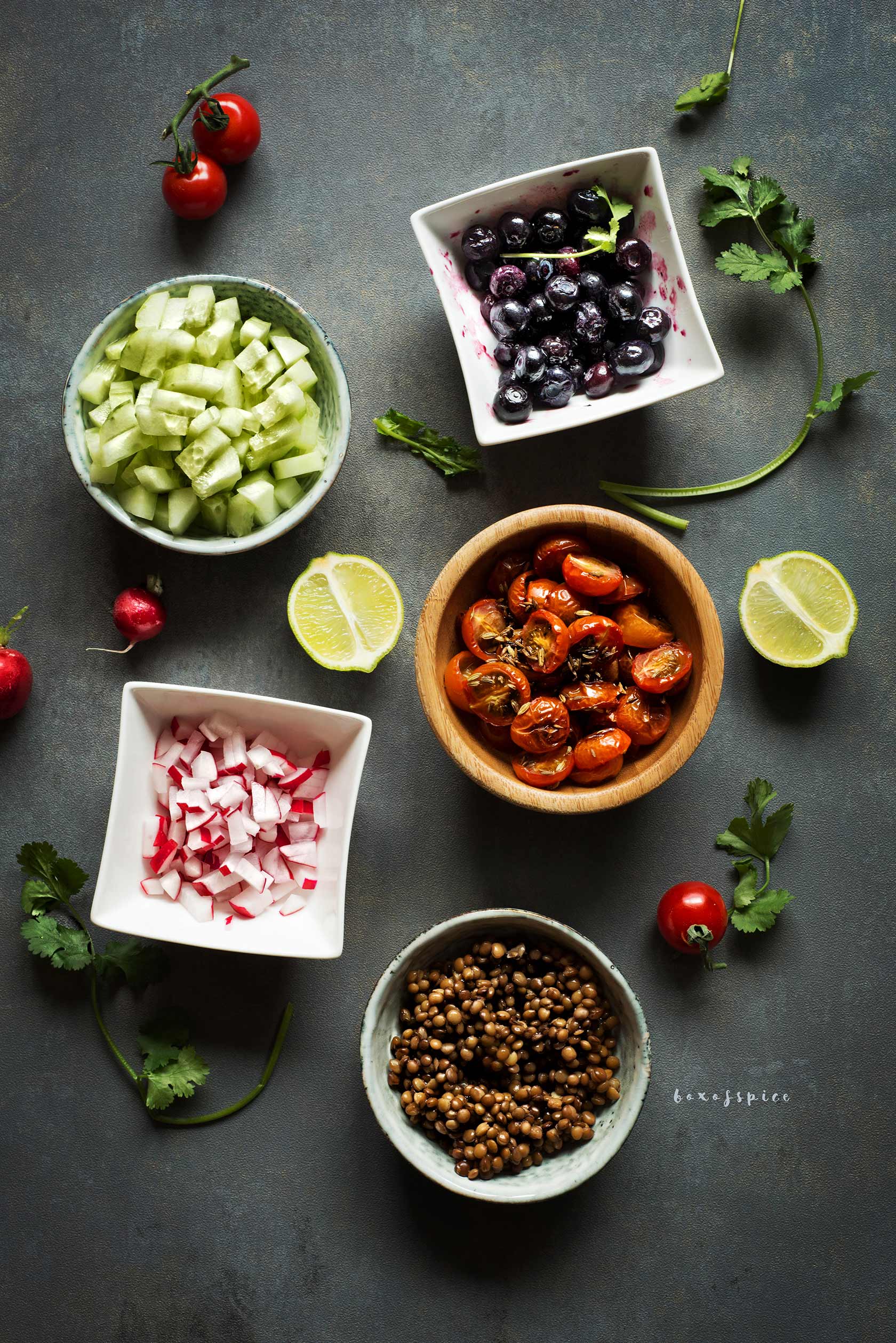Blueberry Lentil Salad with Chili Lime Dressing I Boxofspice