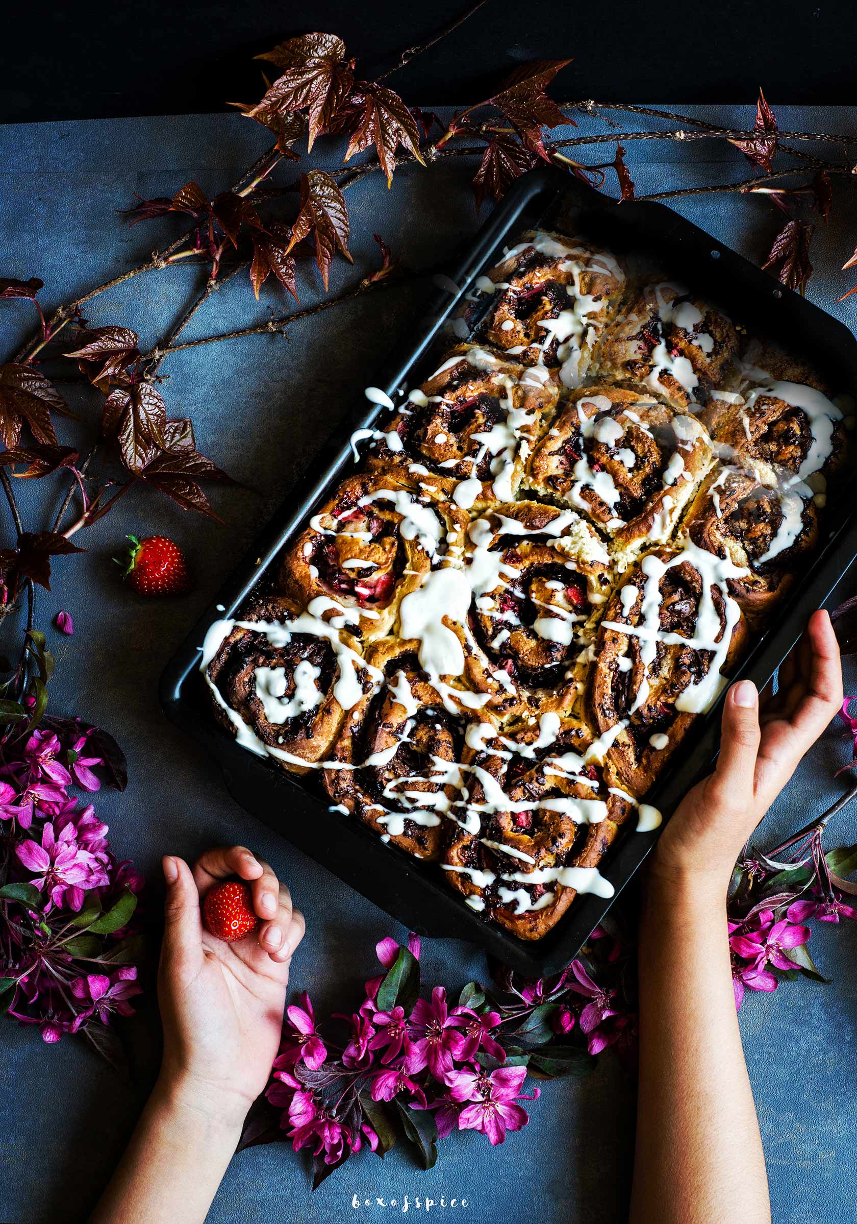 Strawberry Chocolate Rolls with Roasted Fennel Seeds I Boxofspice
