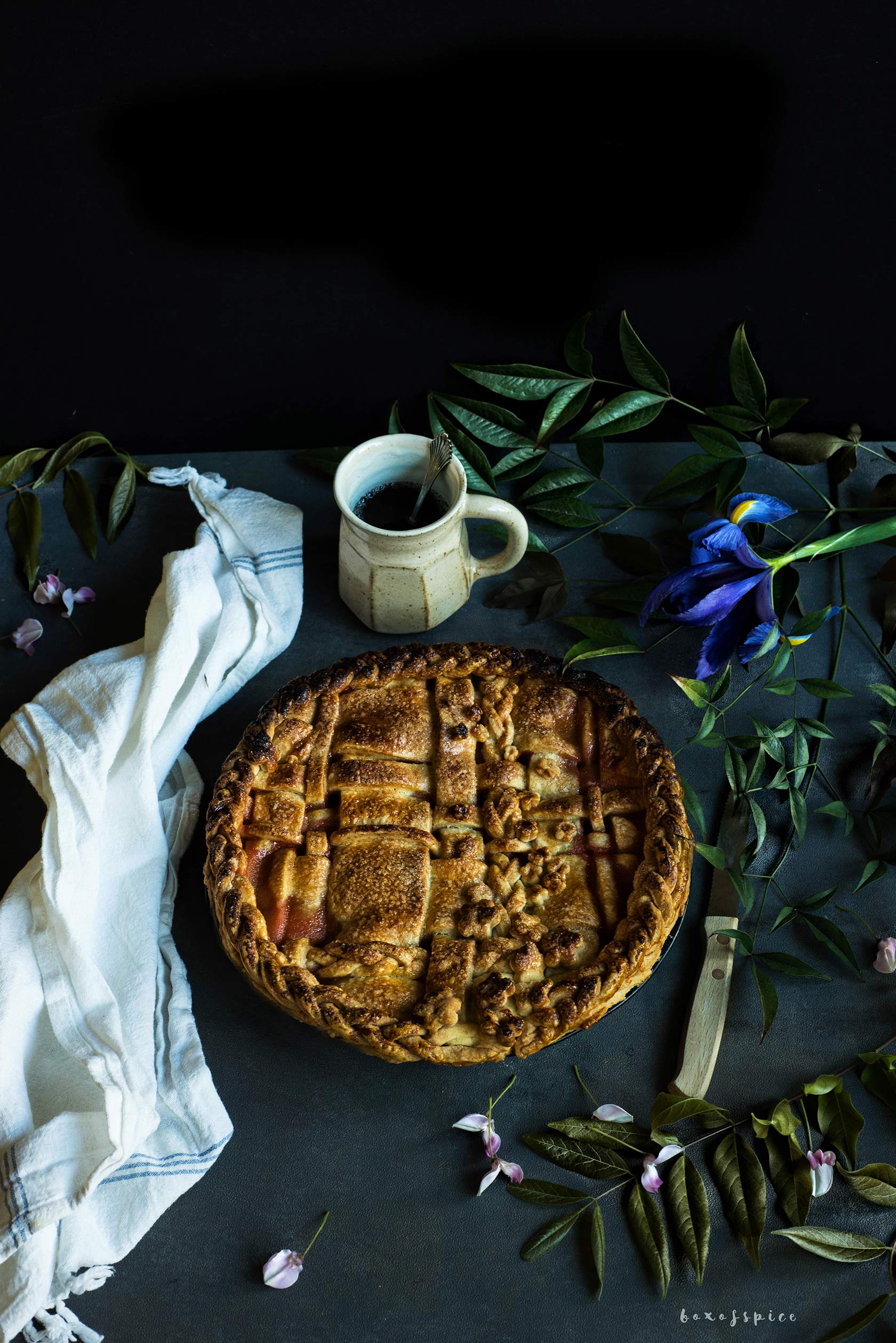 Strawberry Rhubarb Pie with Curry Leaf Butter I Boxofspice