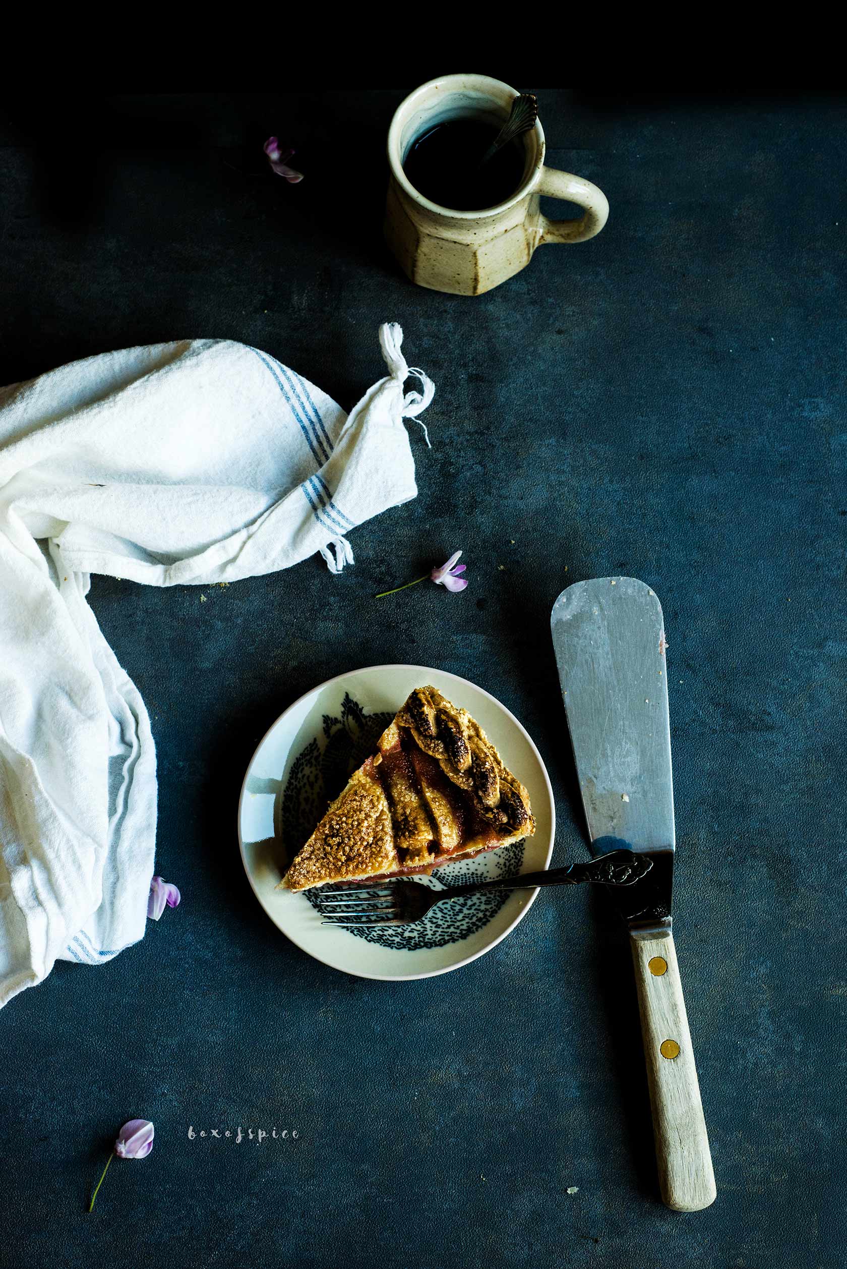 Strawberry Rhubarb Pie with Curry Leaf Butter I Boxofspice