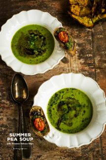 Summer Pea Soup + Turmeric Celeriac Chips