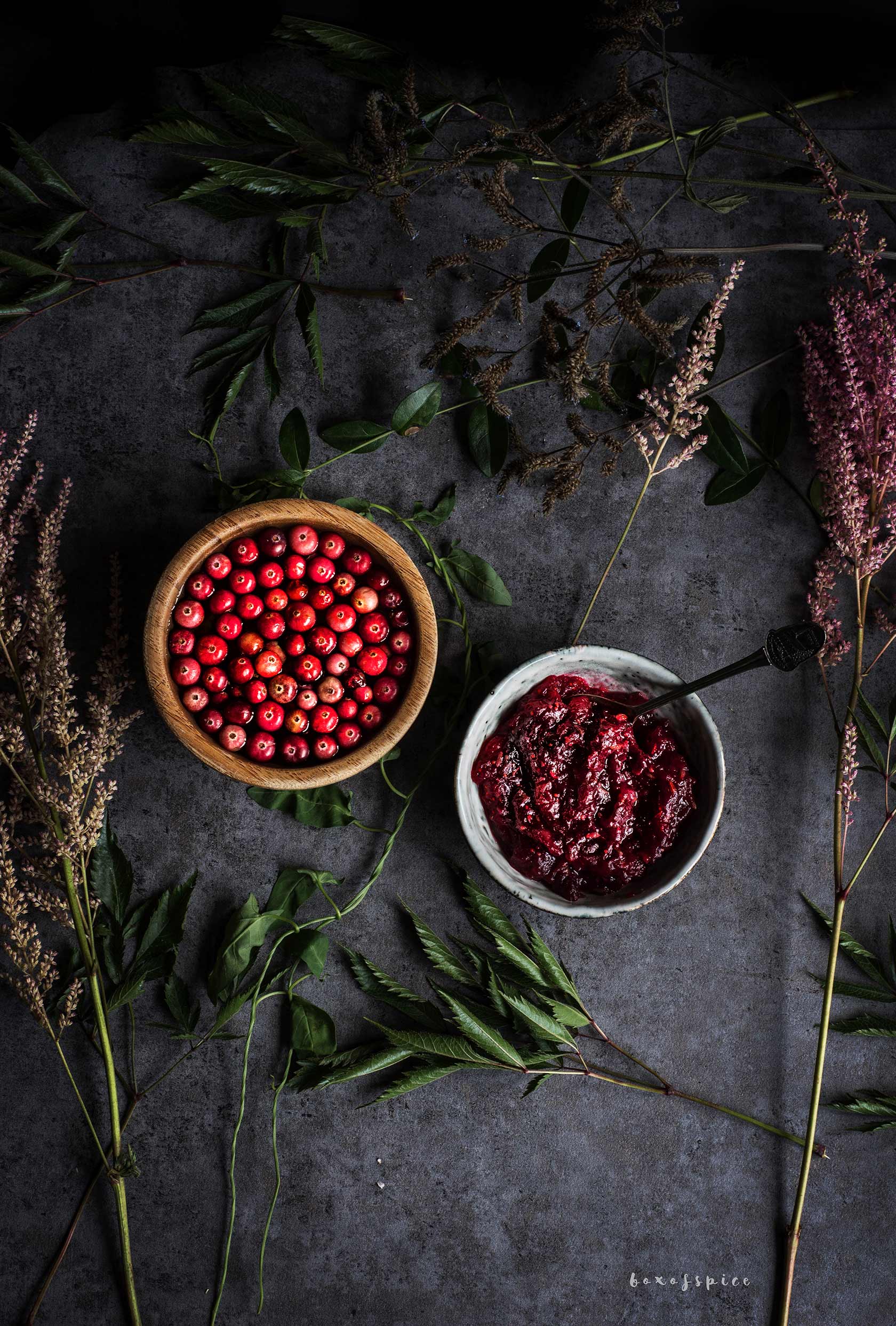 Burnt Garlic Sugar Snaps with Cranberry Chutney I Boxofspice